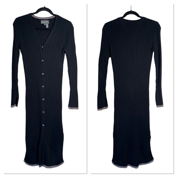 Michael Stars Black Long Sleeve Ribbed Duster Long Cardigan XS Anthropologie - Picture 1 of 12